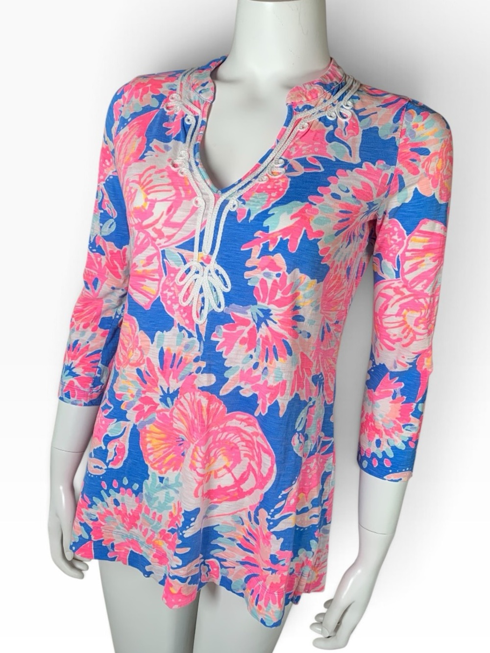 Lilly Pulitzer Soutache Cotton Top Crab Print Pink Blue XS